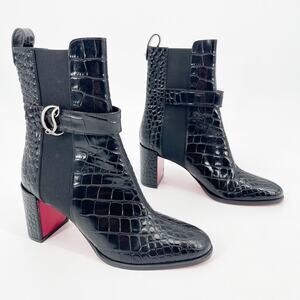 Christian Louboutin CL Chelsea Booty 70 Black Croc Embossed Leather Boots EU 41